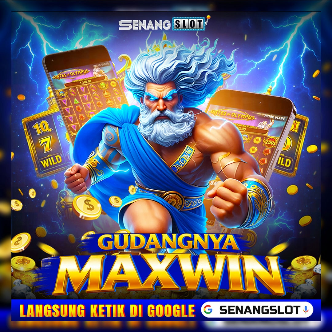 Ilustrasi karakter dewa petir dengan nuansa biru dari materi SENANGSLOT
